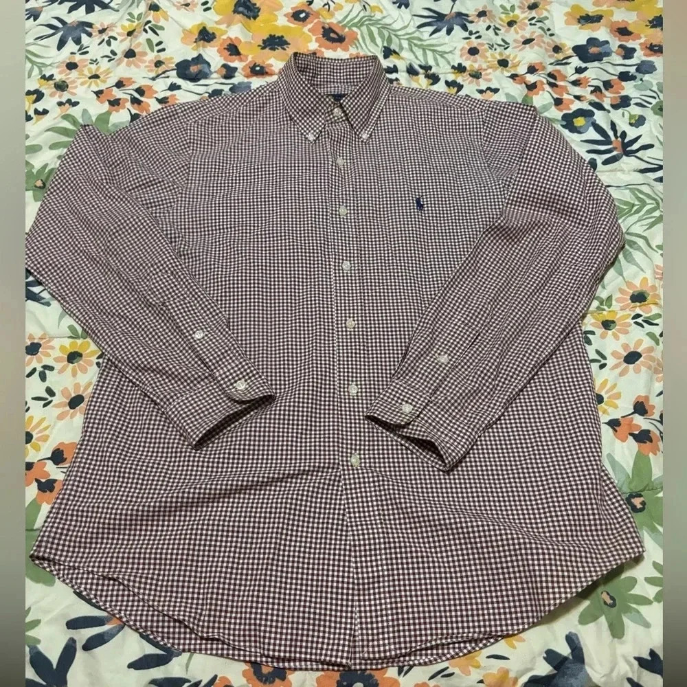 Men's Ralph Lauren Medium like new button down maroon white